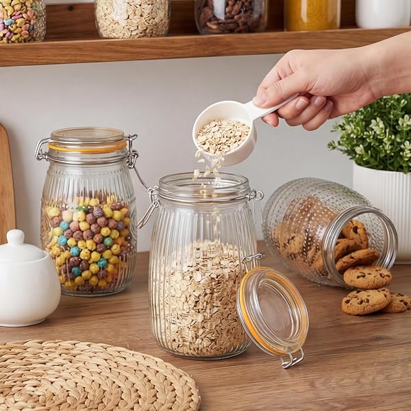 ICESIP GLASS JARS WITH AIRTIGHT LIDS, 6PACK 32OZ WIDE MOUTH MASON JAR WITH CLAMP LIDS, FOOD CONTAINERS FOR GRAINS, NUTS, NOODLES, COFFEE BEANS, SNACKS, FRUITS, POLKA DOTS