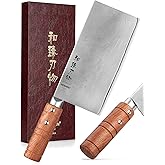 HEZHEN 7" Cleaver Knife, Composite Steel Chinese Kitchen Chef Knife, Clad Steel Butcher Knife, Padauk Wood Handle