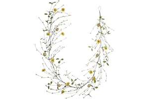 DIYFLORU Easter Garland 5 FT Long Artificial Easter Egg Garland Mixed Berry Daisy Flower Spring Floral Garland for Easter Spring Decorations (Yellow)