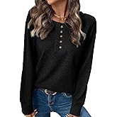 BLENCOT Womens Waffle Knit Tops Casual Long Sleeve Button Down Henley Basic Shirts