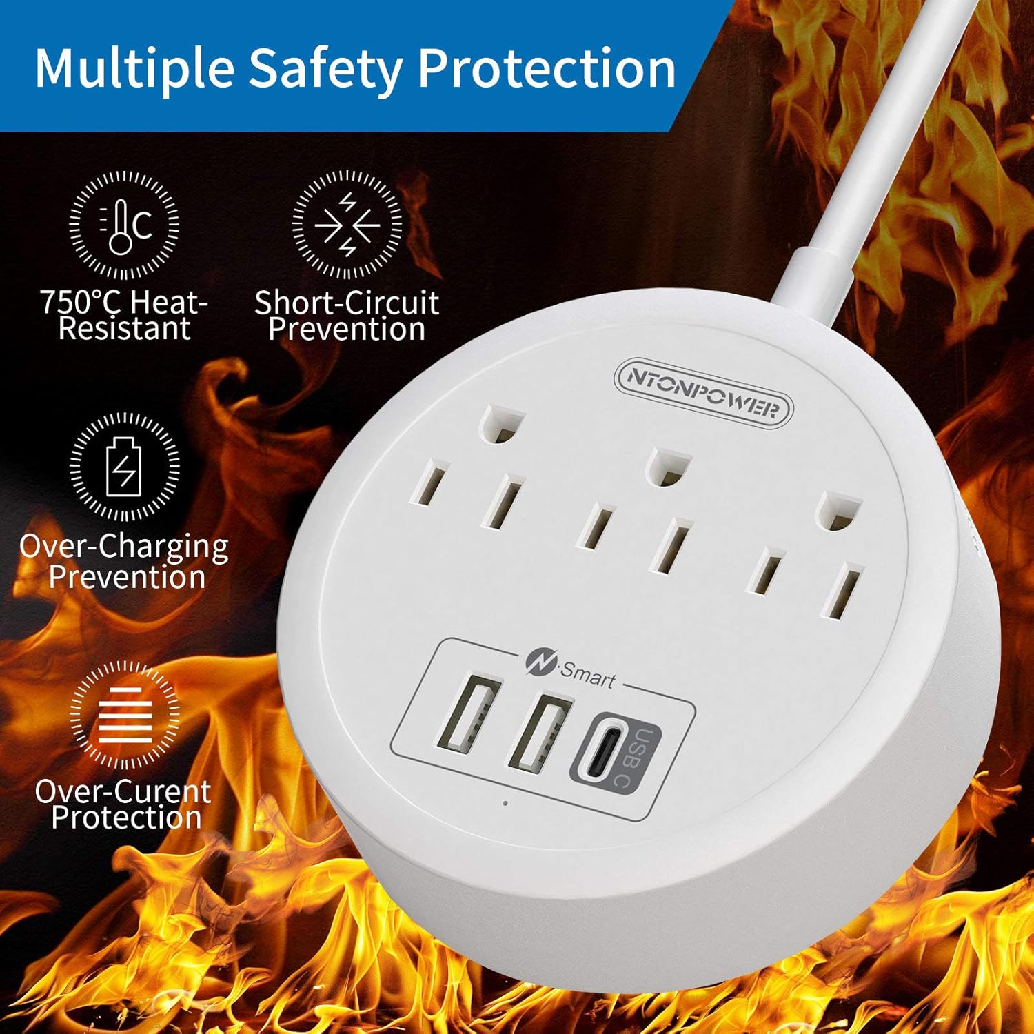 USB C Power Strip with 30W Power Delivery, NTONPOWER Flat Plug Power Strip with 5ft Extension Cord, 3 Outlets 3 USB Desktop Charging Station, Wall Mountable, Compact for Office Home Dorm Essentials: Electronics
