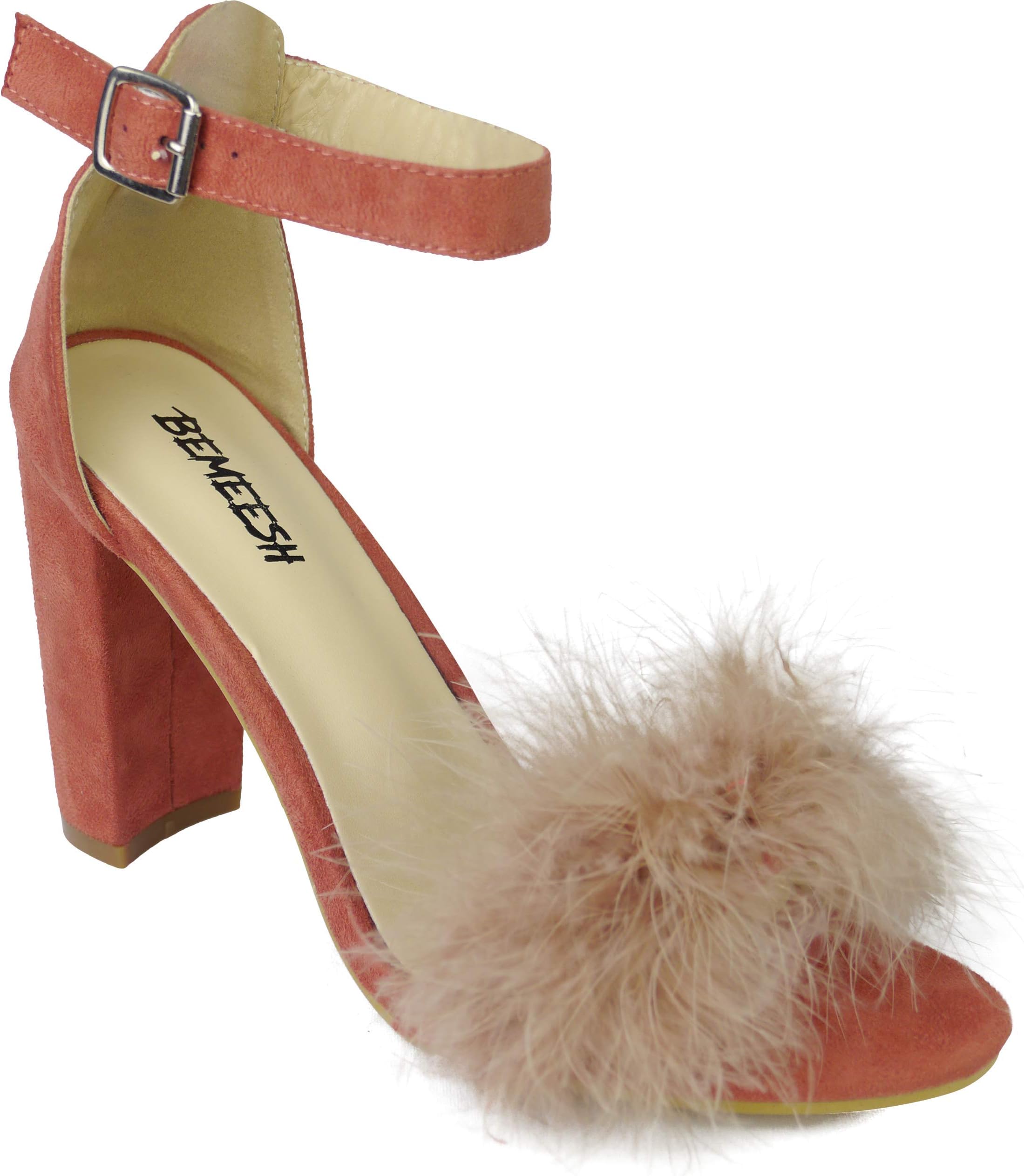 BeMeesh Womens Ladies Fur Sandal High Heels Shoes Fluffy Strappy Stiletto