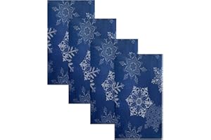 Newbridge Fancy Navy/Silver Metallic Snowflake Christmas No-Iron Soil Resistant Fabric Holiday Napkins, Sparkling Snowflakes Napkins, Set of 4 Napkins