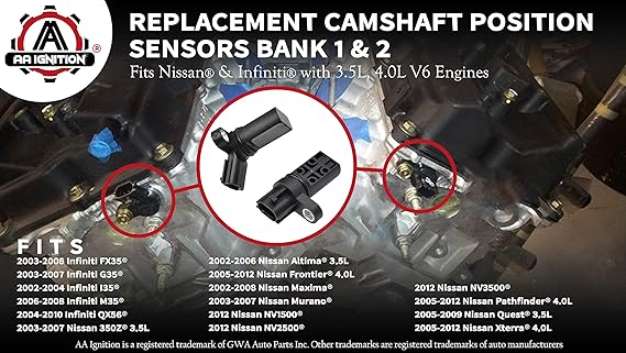 Amazon Com Camshaft Position Sensor Phase Set Of 2 Compatible With Nissan And Infiniti 3 5l 4 0l V6 Altima Maxima 350z Pathfinder Fx35 G35 Qx45 Replaces 23731 Al61a 917 704 237316j90b 907 716 Automotive