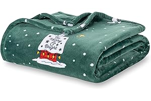 Berkshire Blanket Peanuts® Heavyweight Christmas Blanket,VelvetLoft® Cute Character Snoopy Plush Bed Blanket,Peanuts Be Merry and Bright Green,60 in x 70 in (Official Peanuts® Product)