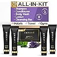 Infuse Black Soaps & Toiletries Bulk Set | 1-Shoppe Amenities Kit for Hotels & Vacation Rentals | 1 oz Shampoo, Conditioner, Body Wash, Lotion, 1.25 oz Cleansing Bar | 75 Pieces