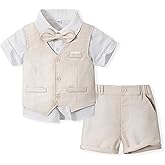 Volunboy Baby Boys Summer Suits Short Sleeve Wedding Ring Bearer Outfits 4Pcs Graduation Dress Vest Shirt Bowtie Shorts Set