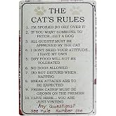 TISOSO The Cat Rules Vintage Metal Tin Sign Wall Art Pub Bar Gifts for Cat Lovers Pet Size 8X12Inch