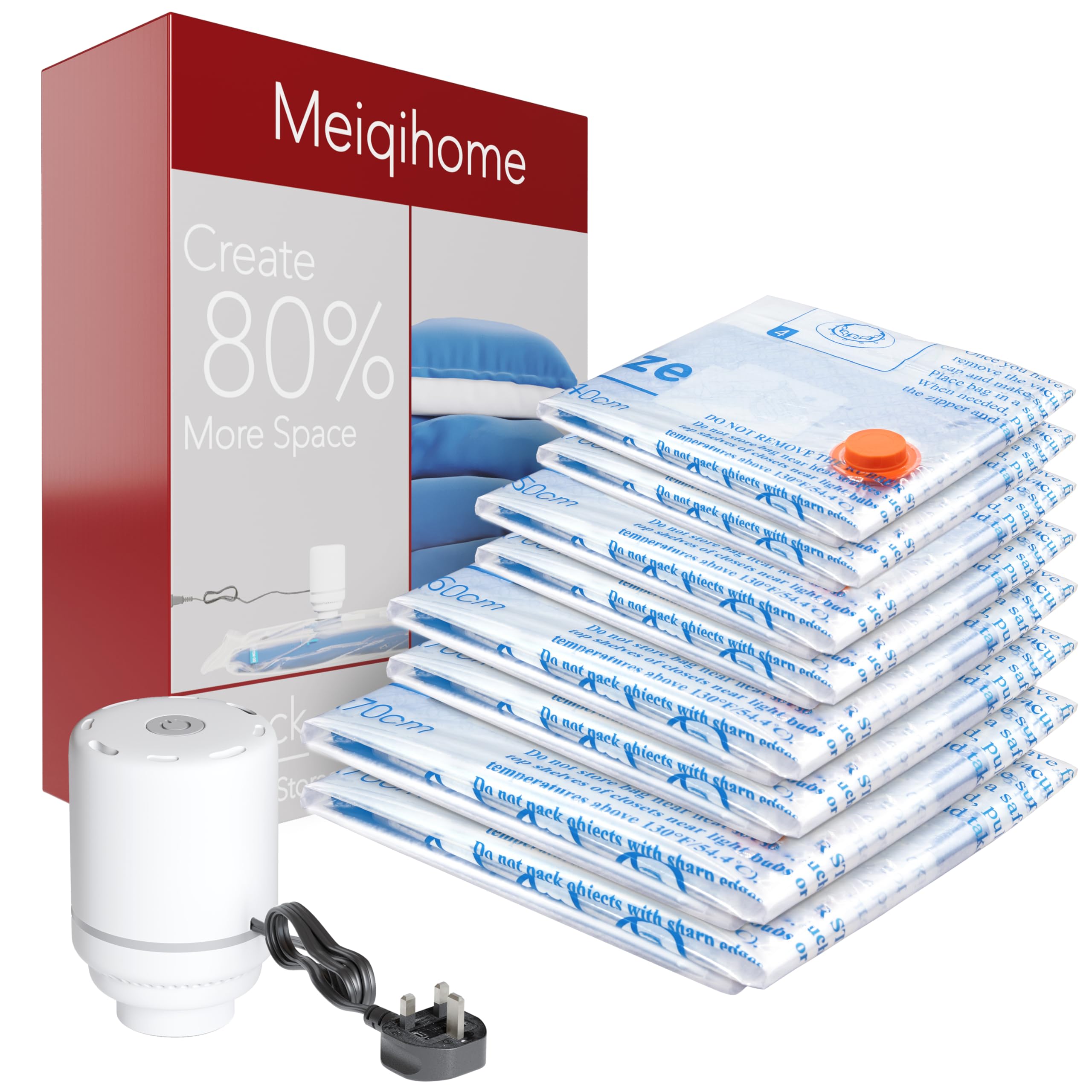 Vacuum Storage Bags Space Saver Sealer Bags,Compression Bags for Clothes, Pillows, Comforters, Blankets, Bedding 8 Pack with Electric Air Pump