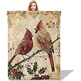 Plistiz Festive Cardinal Throw Blanket 50"x60", Bird Lover Blankets for Couch Bed Decor, Cozy Flannel Polyester Cardinal Gifts for Adults Kids