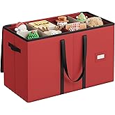 SONGMICS Christmas Figurine Storage Box for 15-Inch Figurines and Nutcrackers, Holiday Decor Organizer with Adjustable Dividers, 8 Slots and 2 Pockets, Dual Zippers, Cherry Red URFB041R01