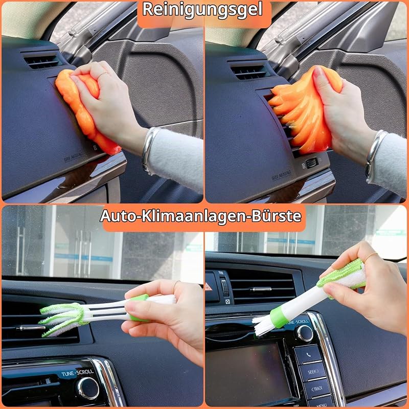 Auto Reinigungsset, Autowaschset Auto Set, 17 Stück Auto Autopflege für Auto Reinigung Innenraum und Außen, Armaturenbrett, Lüftungsschlitz, Motor, Räder, Autopflege-Geschenkset (Orange)