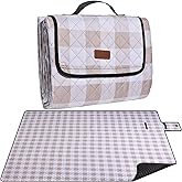 Extra Large Picnic Blanket 80''x 60'' Picnic Mat Waterproof Sand Proof Foldable for Beach, 5-Layer Outdoor Blanket for 6 to 8 Adults,Camping Lawn Hiking Travel Park Music Festival Wedding Mats(Brown)