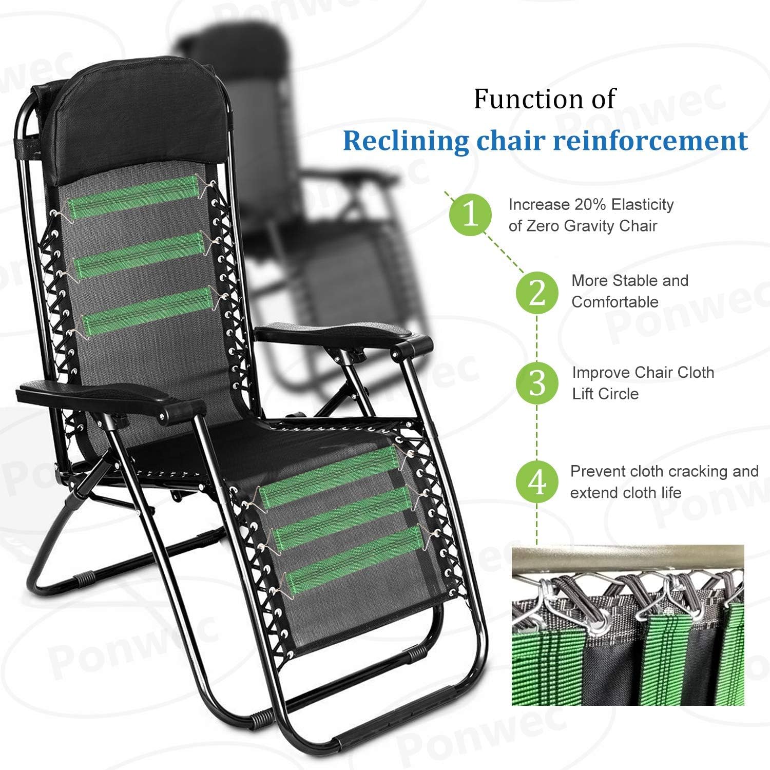 Ponwec Universal Replacement Cords for Zero Gravity Chair 4 Cords 