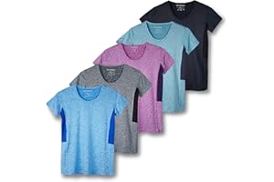 Real Essentials 5 Pack: Women's Dry Fit Tech Stretch Short-Sleeve Crew Neck Athletic T-Shirt (Available in Plus Size)