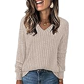 NORACORA V Neck Long Sleeve Shirts for Women Casual Fall Fashiion Tops Lightweight Tunic Sweaters Trendy 2025