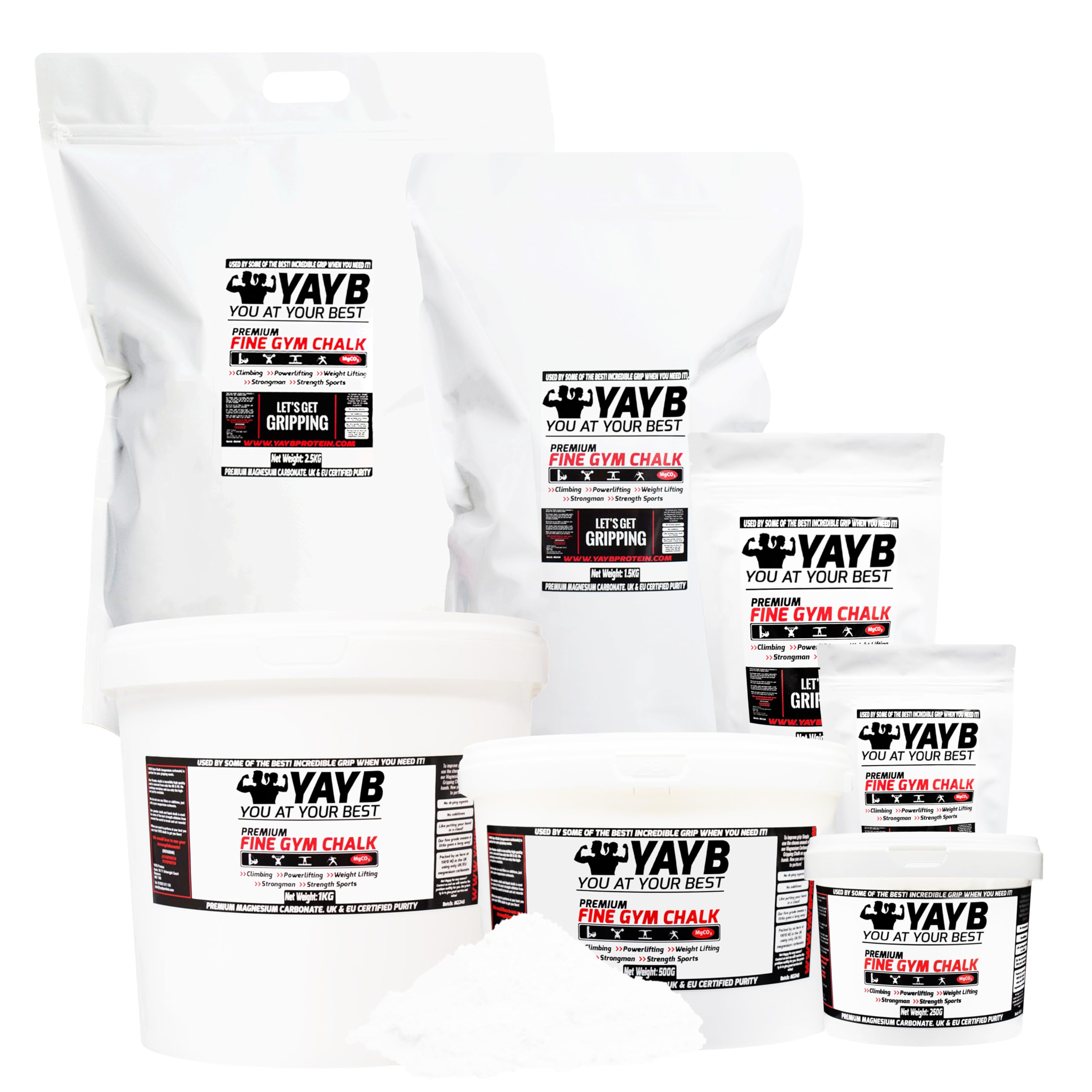 YAYB Premium Fine Gym Chalk - UK/EU Grade - Climbing Powder Bucket (1KG (HARD PLASTIC RESEALABLE TUB))