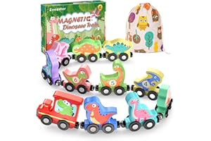 Zeoddler Toys for Toddlers, 11 Magnetic Wooden Dinosaur Train Set, Montessori Toys for Toddlers, Preschool Educational Material for Kids, Birthday Gifts for Boys, Girls