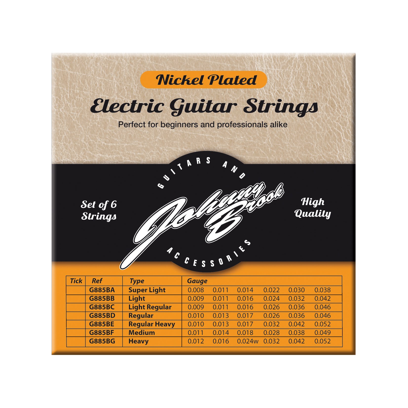 Johnny Brook Set Of 6 Nickel Plated Steel Electric Guitar Strings (Medium Gauge)