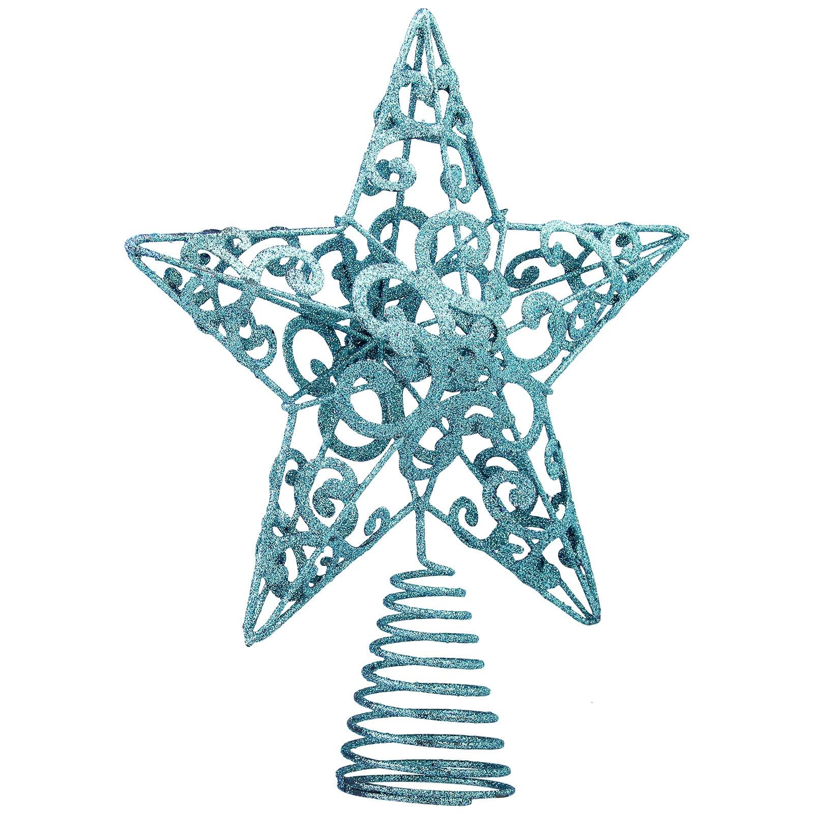 Aneco 10 Inches Christmas Treetop Star Metal Glittered Christmas Tree Topper Xmas Tree Decoration Topper for Christmas Holiday Home Office School Mall Decor, Blue