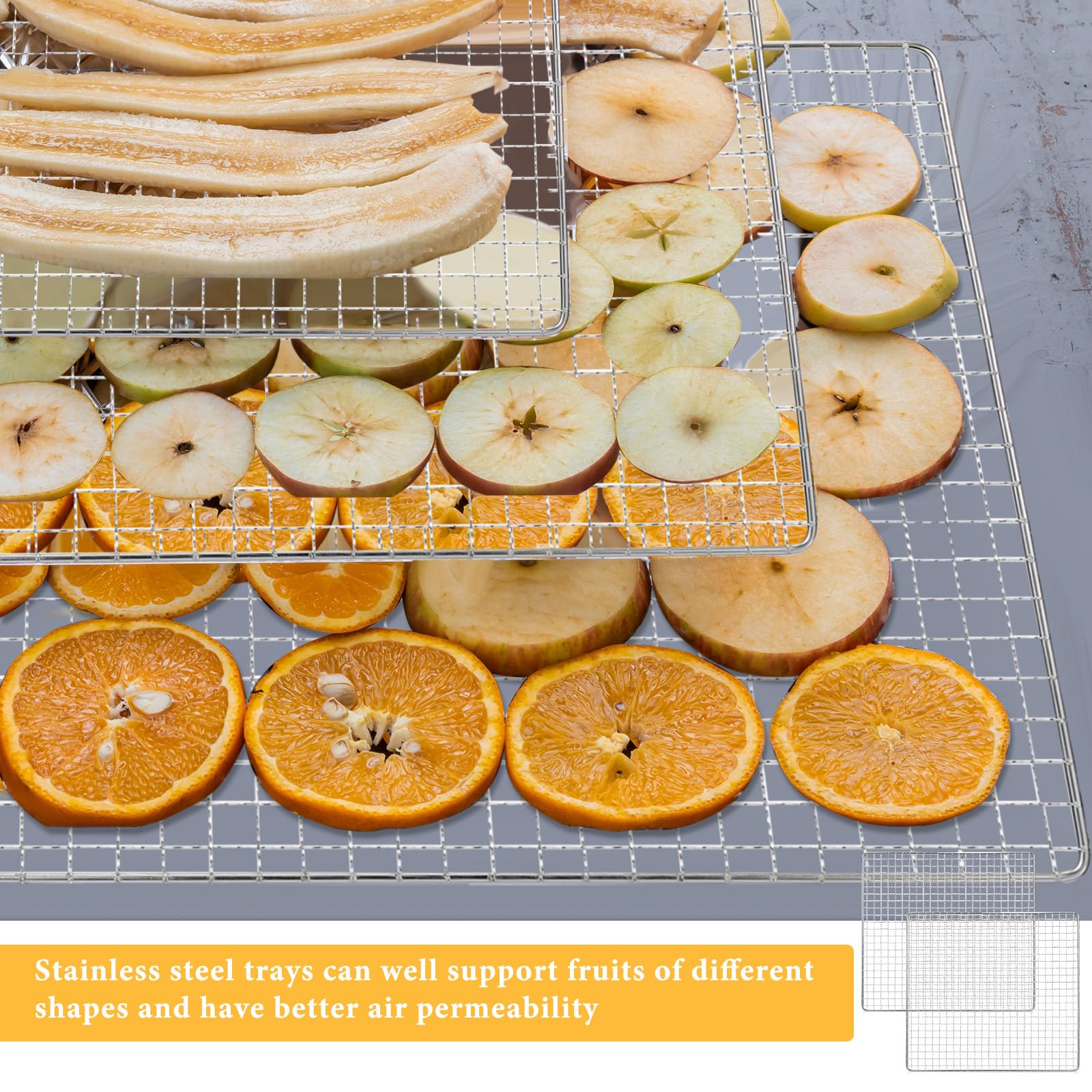 13 x 12 Inches Dehydrator Trays Compatible with CP267-FD Only Stainless Steel Dehydrator Drying Mesh Screens Stainless Steel Tray for Drying Fruit Food(4 Pcs)