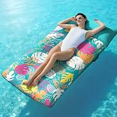 SLOOSH Inflatable Pool Floats Lounger - XL Fabric Covered Pool Mat Floaties for Adults, Ultra Comfort Water Floating Lounger with Headrest for Beach Lake Swimming Pool Float Raft 72"X35.7"