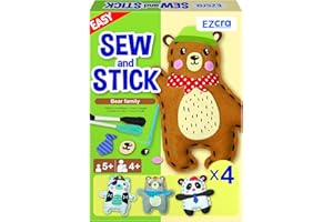EZCRA Easy Arts and Crafts for Kids - No Mess Sewing Kit for Kids - 4 Easy to Do Bear Sewing Projects - Fun Felt Stickers - Tools with Instruction - Gifts for Boys and Girls Age 4,5,6,7,8