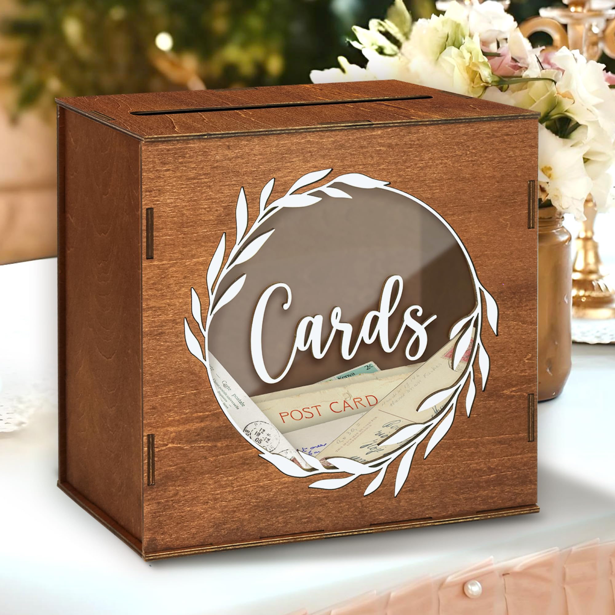 Photo 1 of WOODAMORE Wooden Card Box For Wedding - Rustic Marriage Card Boxes For Reception, Wedding Box For Cards And Money, Wood Gift Cards Box Holder For Graduation, Funeral, Envelope Box For Party