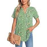 Anydeer Womens Tunic Tops Summer Short Sleeve Shirts Pleated V Neck Blouses Dressy Casual Outfits
