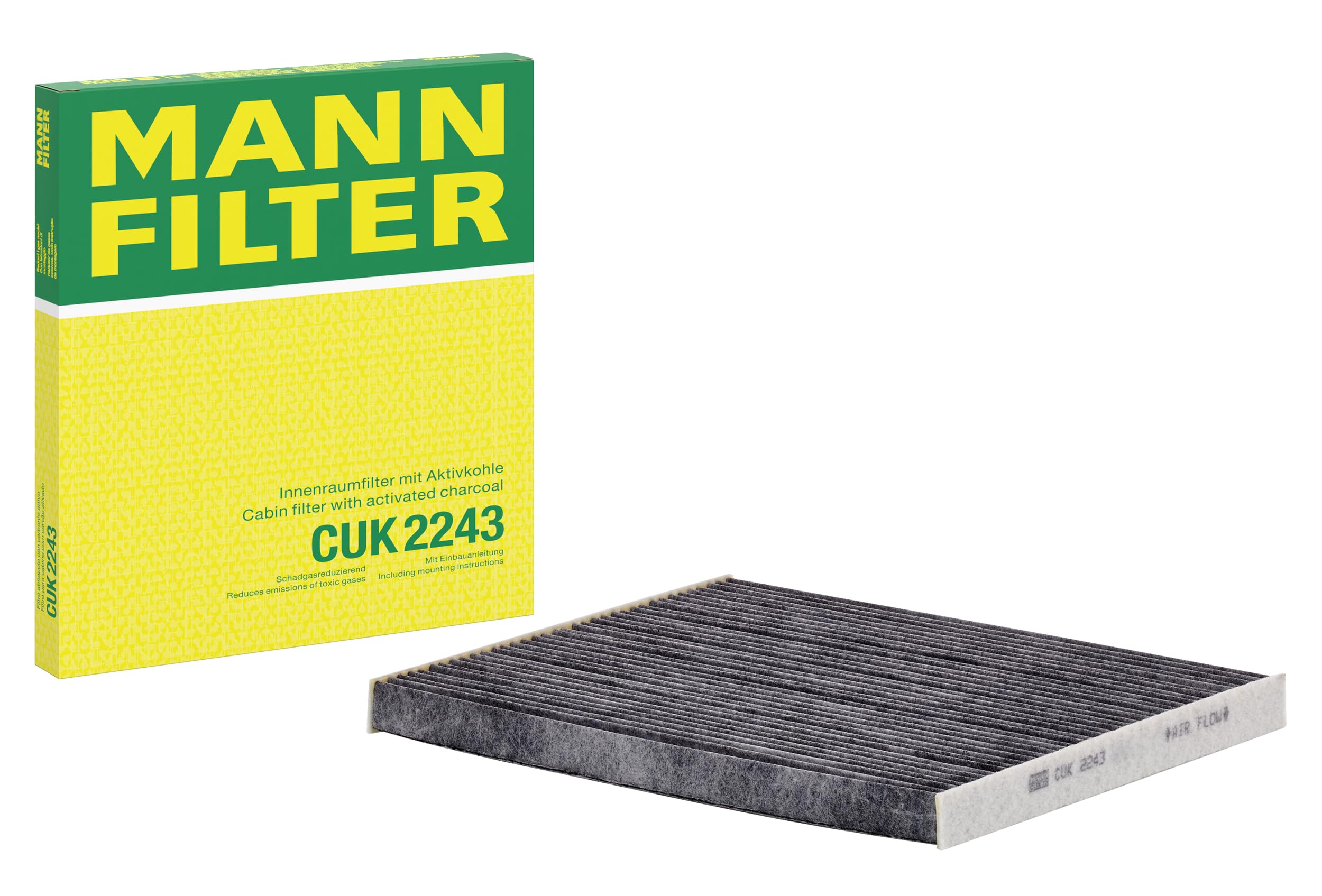 MANN-FILTER CUK 2243 Cabin Air Filter - Pollen Filter with Activated Carbon - for Cars + Transporters