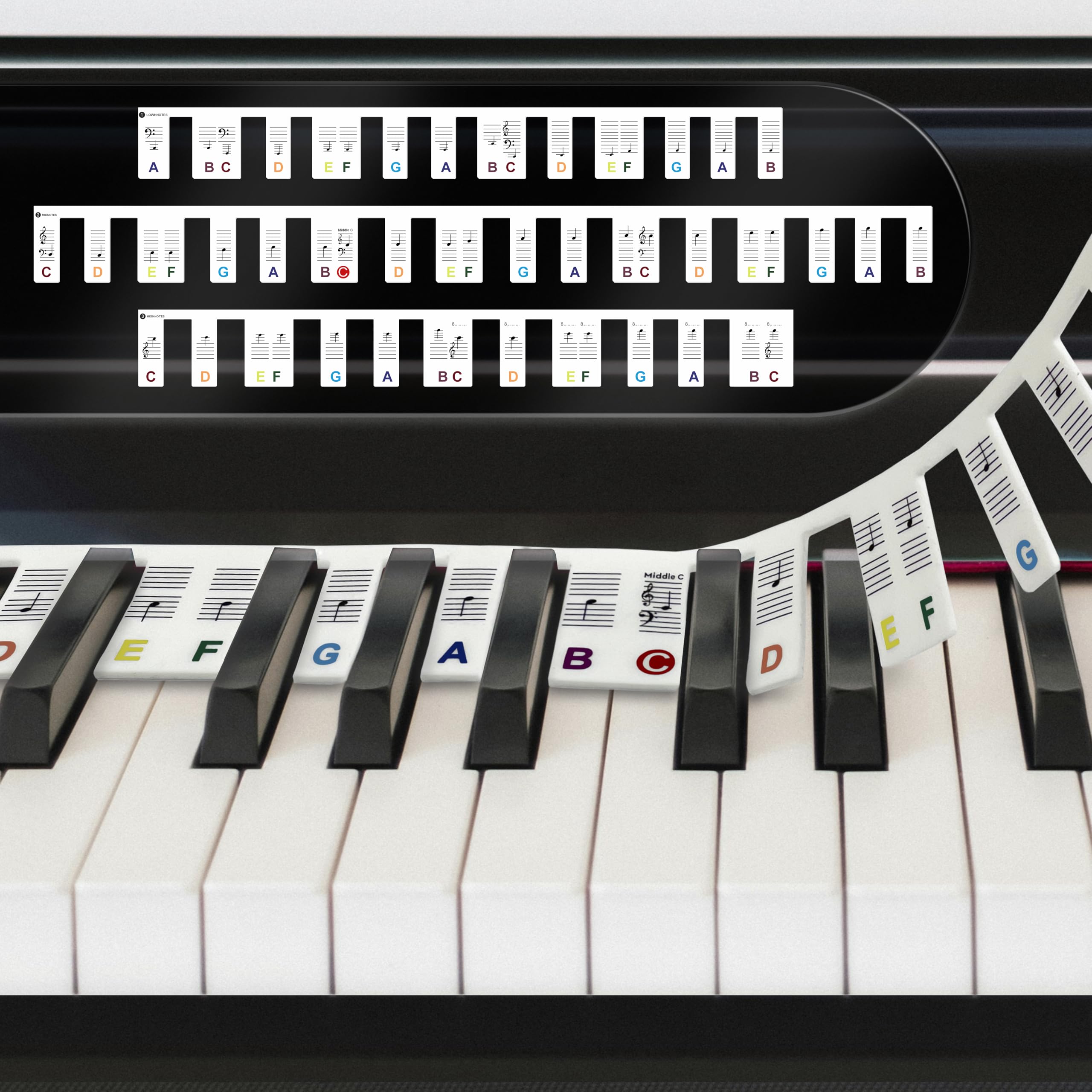 HomeGadget Removable Piano Keyboard [ideal for beginners] - 88 Key Silicone Overlay - Note Labels for Learning - Delivered in a Small Box - Colourful