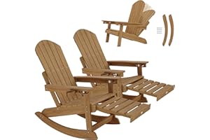 YEFU Outdoor Rocking Chairs Set of 2, Adirondack Chair with Retractable Ottoman, Adjustable Adirondack Rocking Chair,Rockings Chairs Outside,Weather Resistant,for Patio,Porch,Lawn,Heavy Duty,Walnut