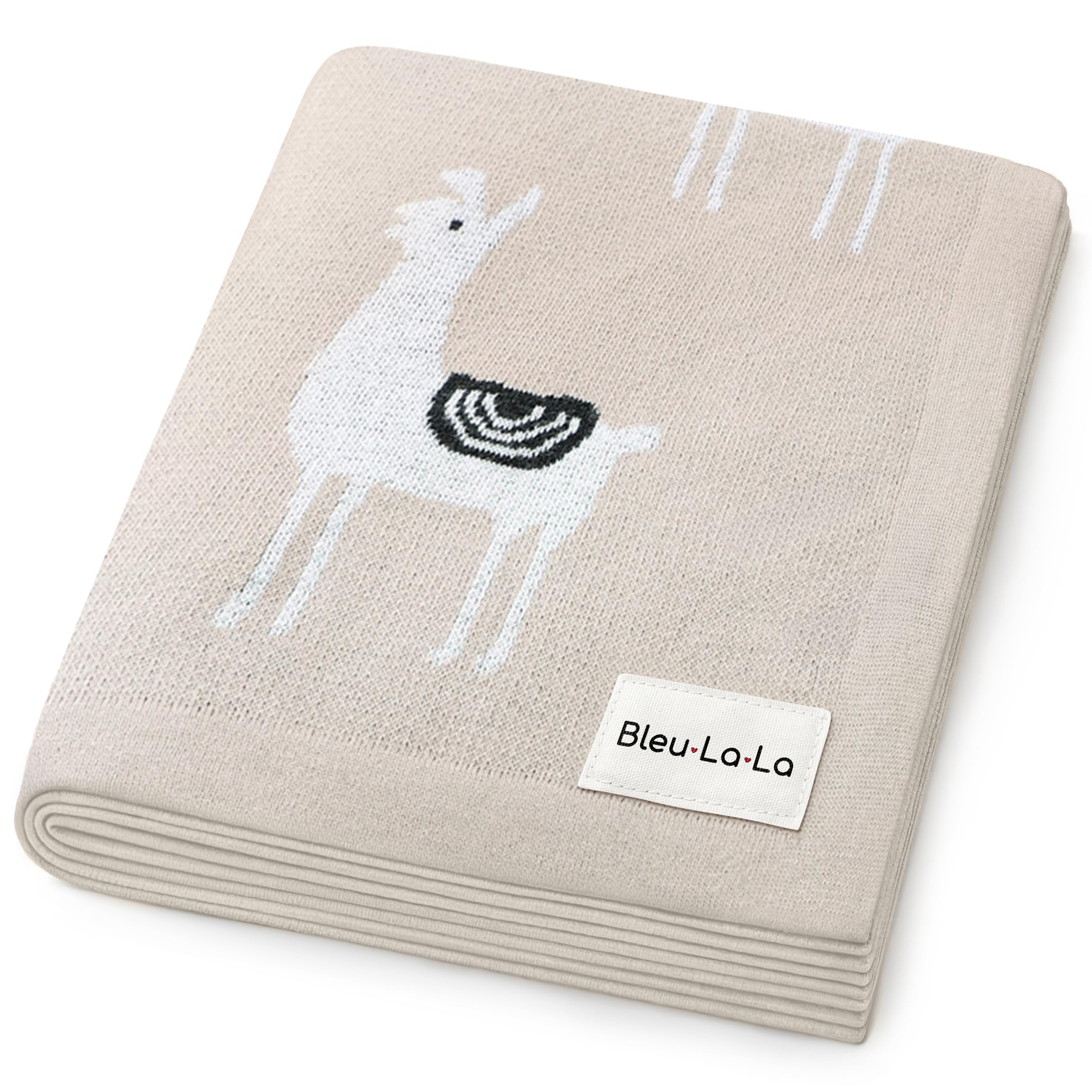 Bleu La La Knit Baby Swaddle Blanket - 100% Cotton Soft Cozy Receiving Swaddle Crib Stroller Blanket for Shower Gift Registry for Newborns, Infants, Toddlers (Llama - Cream)