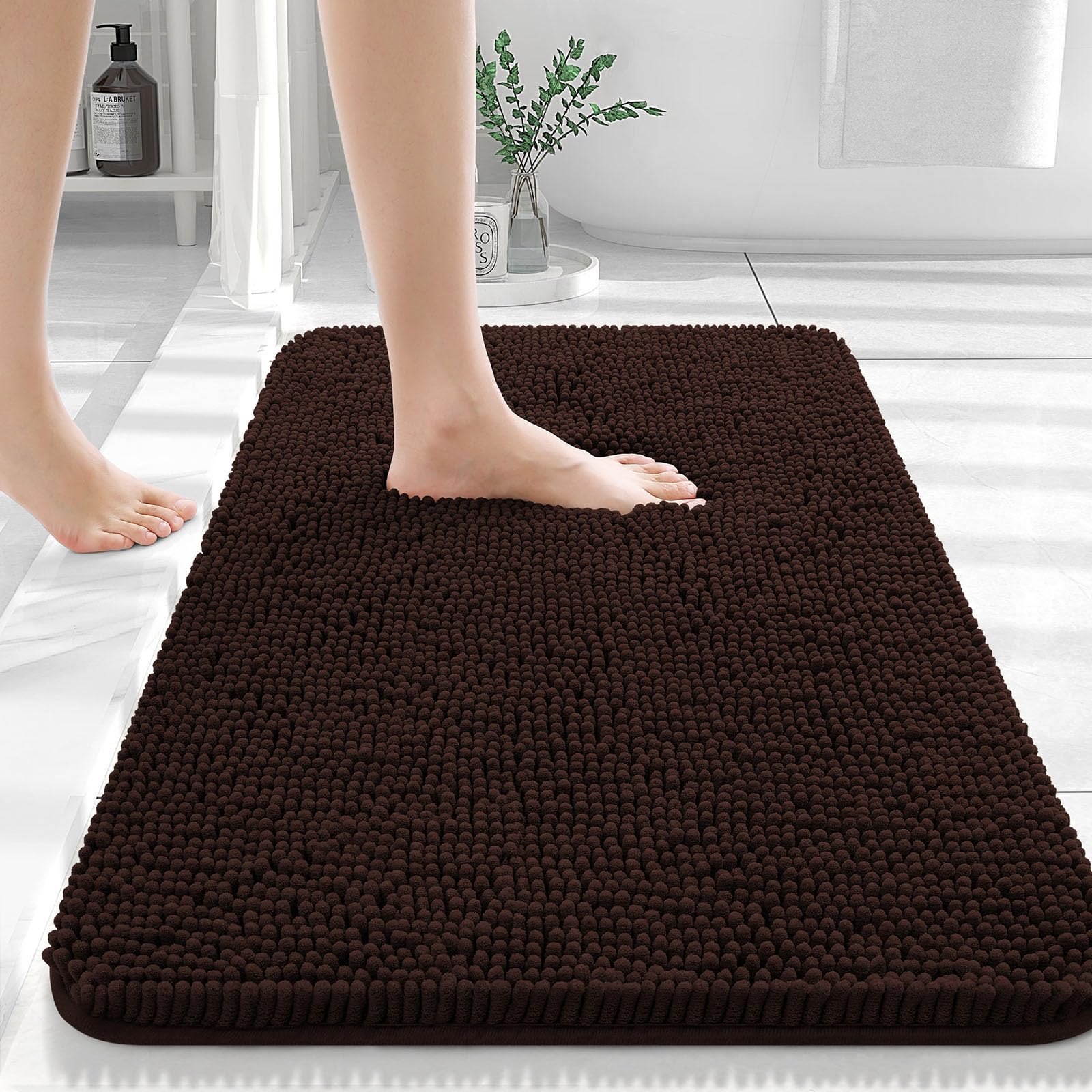 Photo 1 of OLANLY Bathroom Rugs 36x24, Extra Soft Absorbent Chenille Bath Rugs, Rubber Backing Quick Dry, Machine Washable Bath Mats for Bathroom Floor, Tub and Shower, Home Decor Accessories, Brown