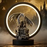 Hmusnwol Dragon Lamp Light Fantasy Statue Dungeon and Dragons Gifts ﻿ ﻿ ﻿ | 6.15 inch LED Circle USB Table Lamp Light for Bookshelf/Desk/Bedside/Nightstand,Great for Collectors and Dragon Fans Alike