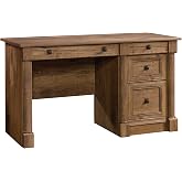 Sauder Palladia Computer Desk with Drawers, Home Office Desk with File Cabinet Storage Drawer, Cable Management, Keyboard Tray, in Vintage Oak finish