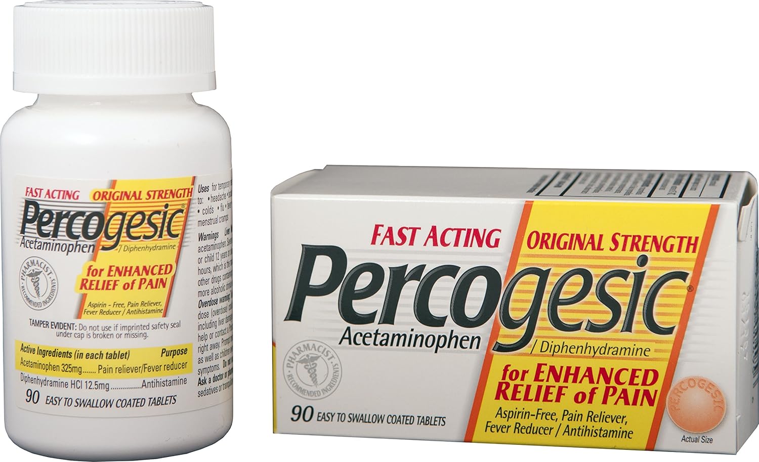 Percogesic Original Pain Relief Aspirin Free Fast Acting 90 Count