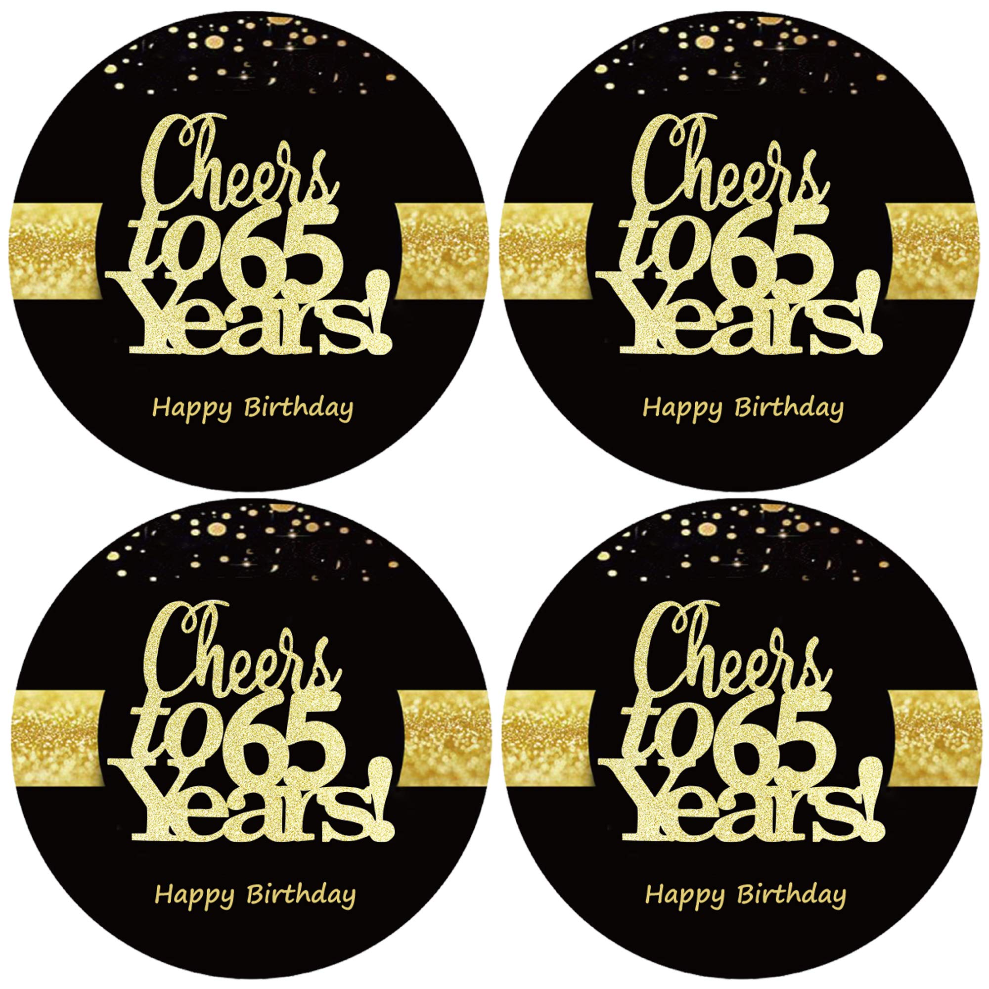 Sumerk 48 PCS Cheers to 65 Years Stickers - Large Bottle Stickers & Card Seals - 2 INCHES Round Happy Birthday Party Favors