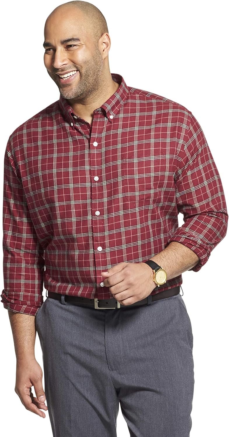 Van Heusen Men's Big and Tall Flex Long Sleeve Button Down Stretch Plaid Shirt at  Men’s Clothing store
