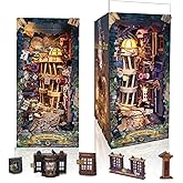 DIY Book Nook Kit,Dollhouse Booknook Bookshelf Insert Decor,3D Wooden Puzzles with LED Dust Cover,Book Nook Miniature Kit,Birthday Halloween Home Decor for Teen Adult-Magic Night Alley