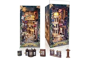 SUDOPOR DIY Book Nook Kit,Dollhouse Booknook Bookshelf Insert Decor,3D Wooden Puzzles with LED Dust Cover,Book Nook Miniature Kit,Birthday Halloween Home Decor for Teen Adult-Magic Night Alley
