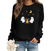 YZMI Halloween Sweatshirts for Women Embroidered Cute Ghost Pullover Top | Fall,Spooky Season,Soft,Embroidery,Long Sleeve,Casual
