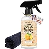 CLARK'S Cutting Board Spray Cleaner 12 oz, with Microfiber Cloth - Citrus | Pure Ingredients Cutting Board Soap with Orange &amp; Lemon Essential Oil, Filtered Water, Distilled Vinegar, Castile Soap.