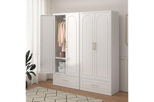 TIMELESS PIECES Metal Wardrobe Cabinets with Drawers,Black Armoire Wardrobe Closet with Hanging Rod,Clothes Storage Cabinet with Adjustable Shelves and Doors,Clothing Cabinet for Bedroom, Office, Laundry Room