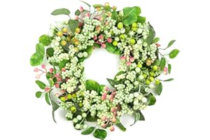 WREATHS WISH Eucalyptus Wreath for Front Door 20 inch Artificial Spring Wreaths Berry Wreath Porch, Window - Green Decor for Home, Farmhouse - Spring, Summer, Fall, All Seasons
