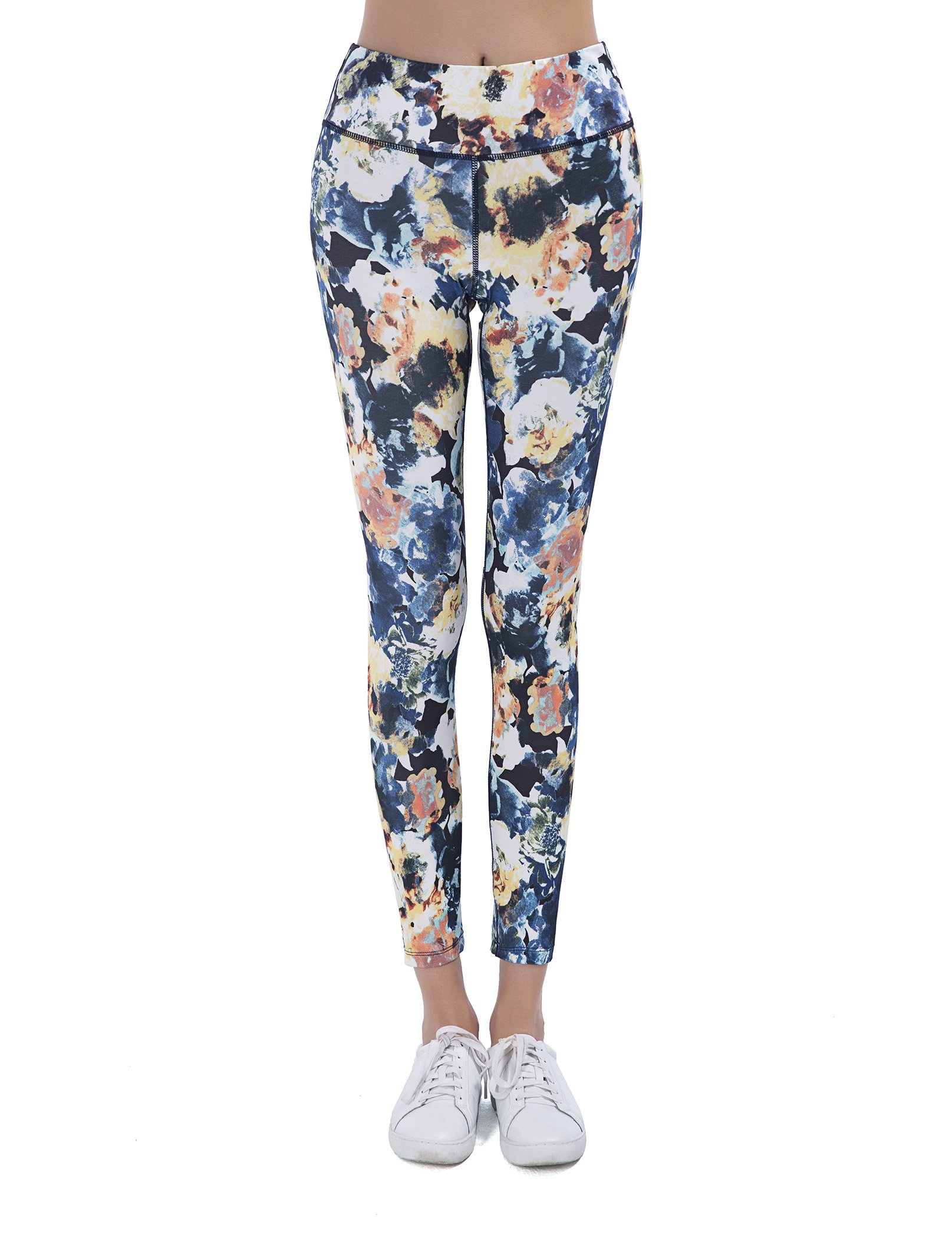 SPECIAL MAGIC Women\'s High Waisted Floral Print Long Legging Navy Blue L