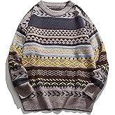 PEHMEA Men's Vintage Striped Sweater Oversized Knitted Pullover Crewneck Long Sleeve Colorblock Jumper Tops