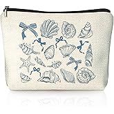 LIANGW Beach Makeup Bag & Travel Pouches for Toiletries, Beach Themed Gifts, Blue Seashell Cosmetic Bags for Women, Preppy Zipper Makeup Pouch for Women Ocean Sea Shells Makeup Bag Summer Stuff