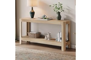 Merax 59” Modern Farmhouse Console Table, Wood Console Table with Storage, Premium Wood Veneer and Rounded Corners, Narrow Co