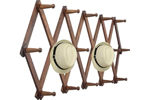WEBI Accordion Wall Hanger, Wooden Coat Rack Wall Mounted, Hat & Cap Hook Rack, 16 Peg Hooks, Walnut Color
